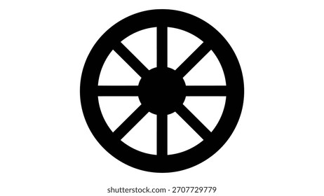 Ícone de símbolo de roda preta representando o movimento, o progresso e o suporte à acessibilidade, isolado em um fundo branco.