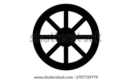 Black wheel symbol icon representing movement, progress, and accessibility support, isolated on a white background.