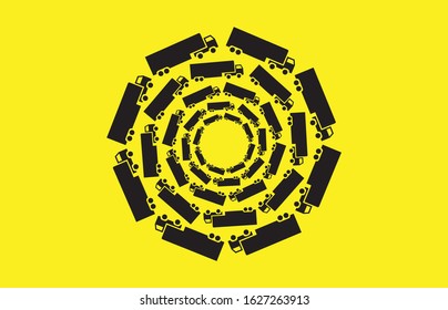 Black wheel from a lot of trucks for emblem or illustration