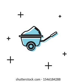 Black Wheelbarrow with dirt icon isolated on white background. Tool equipment. Agriculture cart wheel farm.  Vector Illustration