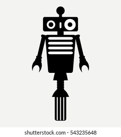 black wheeled icon robot, retro robot, vector robot silhouette 