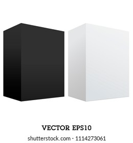 Black and whie box isolated on white background. product package for design.