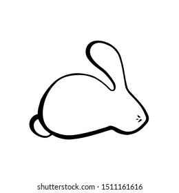 Black and while rabbit logo vector illustration. Rabbit line icon. Fat bunny for nursery product or pet shop. Domestic animal symbol. Long ear hare silhouette. Cute round bunny stamp