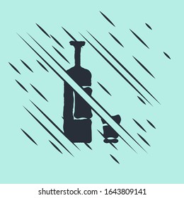 Black Whiskey bottle and glass icon isolated on green background. Glitch style. Vector Illustration