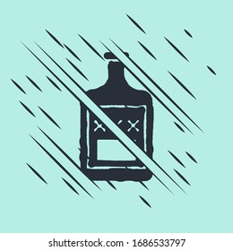 Black Whiskey bottle icon isolated on green background. Glitch style. Vector Illustration