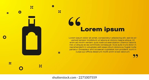 Black Whiskey bottle icon isolated on yellow background.  Vector Illustration