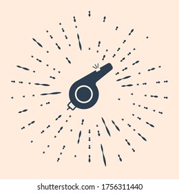 Black Whistle icon isolated on beige background. Referee symbol. Fitness and sport sign. Abstract circle random dots. Vector Illustration