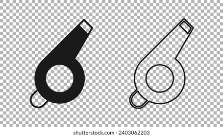 Black Whistle icon isolated on transparent background. Referee symbol. Fitness and sport sign.  Vector