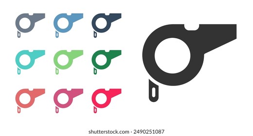 Black Whistle icon isolated on white background. Referee symbol. Fitness and sport sign. Set icons colorful. Vector