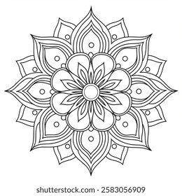 A black and whit mandala flower coloring page line art