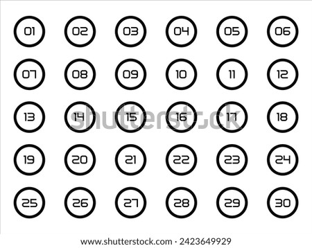 black and white 1 to 30 number icons set