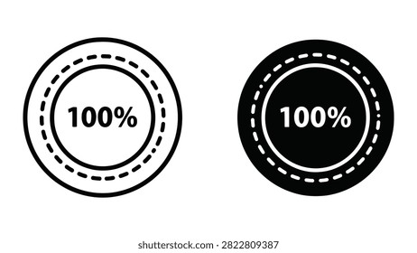 Black and white 100 percent guarantee badge icons for quality assurance and marketing.