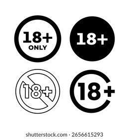 Icono de etiqueta de restricción de Edad de 18+ en blanco y negro