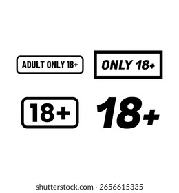 Icono de etiqueta de restricción de Edad de 18+ en blanco y negro