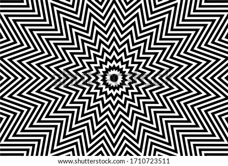 Black and white 18 pointed star, hypnotic monochromatic background