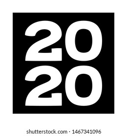 Black and white 2020 new year square symbol. Winter holiday themed vector illustration for icon, stamp, label, certificate, gift card, invitation, poster, coupon or sale banner decoration