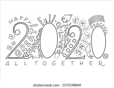 Black and White 2020 New Year Hand Lettered Greeting Card