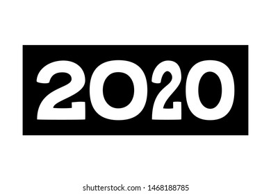 Black and white 2020 text with different width characters. Winter holiday themed vector illustration for stamp, certificate, brochure, gift card, invitation, poster, coupon or banner decoration