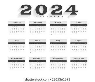 black and white 2024 monthly planner calendar template design vector