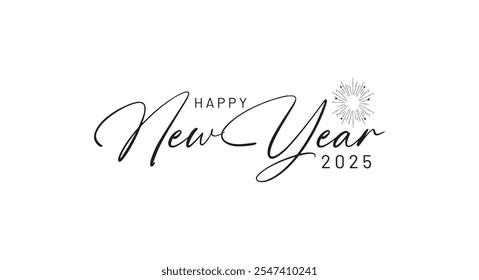 Black White 2025 New Year Eve Banner with Fireworks and Sparklers. Simple 2025 Text Banner, Background, Typography. 