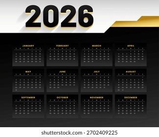 Negro Blanco 2026 Calendario de eventos Calendario Vector de Plantilla