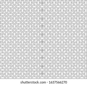 Black and white 2D CAD drawing of Islamic pattern. Islamic patterns use elements of geometry that are repeated in their designs.