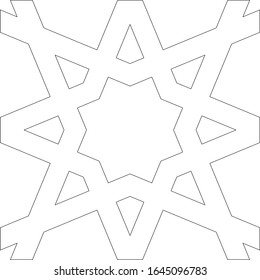 Black and white 2D CAD drawing of Islamic pattern. Islamic patterns use elements of geometry that are repeated in their designs.
