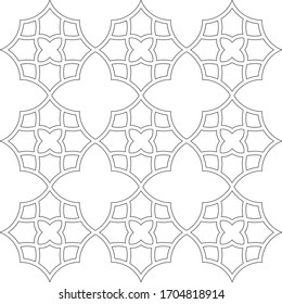 Black and white 2D CAD drawing of Islamic pattern. Islamic patterns use elements of geometry that are repeated in their designs.
