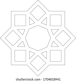 Black and white 2D CAD drawing of Islamic pattern. Islamic patterns use elements of geometry that are repeated in their designs.
