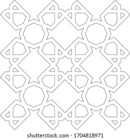 Black and white 2D CAD drawing of Islamic pattern. Islamic patterns use elements of geometry that are repeated in their designs.
