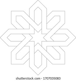 Black and white 2D CAD drawing of Islamic pattern. Islamic patterns use elements of geometry that are repeated in their designs.