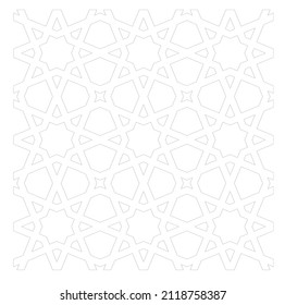 Black and white 2D CAD drawing of Islamic geometric pattern. Islamic patterns use elements of geometry that are repeated in their designs.