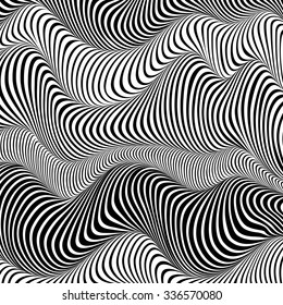 Black and white 3d effect wavy stripes vector abstract background