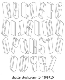 Fuente 3d en blanco y negro hecha con líneas delgadas, alfabeto de letras altas simples de un solo color, mejor para uso en diseño web y publicidad, para uso en titulares, símbolos elegantes con buen estilo.