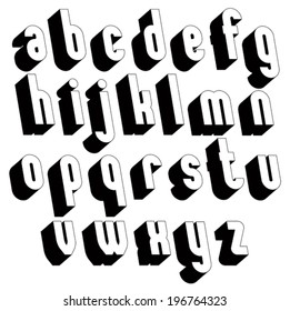 Black and white 3d font, single color simple and bold letters alphabet, best for use in web design and advertising, for use in headlines, elegant symbols with good style.