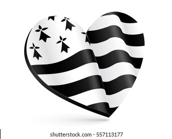 Black and white 3D heart shape with flag of Brittany inside