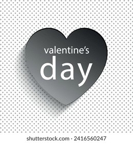 Black and white 3D heart with text. Valentine's Day. Vector on grey background