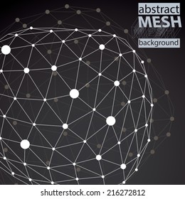 Black and white 3D mesh modern style abstract background, origami futuristic template with lines mesh.
