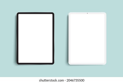 Black And White 3D Realistic Tablet PC Mockup Frame With Front View Blank Screen.