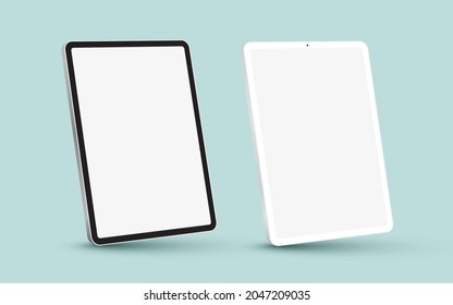 Black And White 3D Realistic Tablet PC Mockup Frame With Angle Blank Screen.