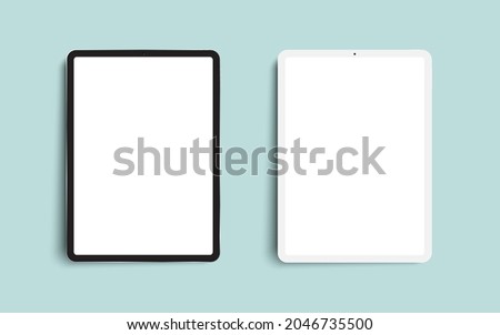 Black and white 3D realistic tablet PC mockup frame with front view blank screen.