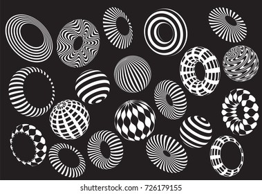 black and white 3d shapes vector set 
