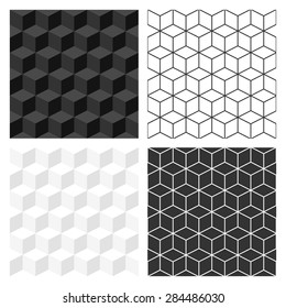 Black and white 3D texture. The set of patterns on a white background.