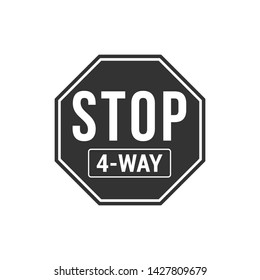 Black and white 4 Way Stop Sign isolated on white background. Traffic symbol modern simple vector icon