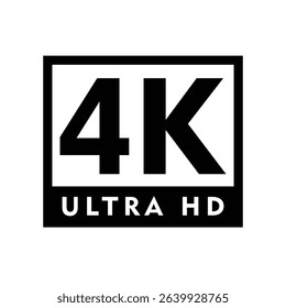 A black and white 4k ultra hd logo is displayed inside a black border on a white background image here