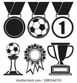 Black and white 6 elements award silhouette set. Sport theme vector illustration for icon, sticker sign, patch, certificate badge, gift card, stamp logo, label, poster, web banner, flayer