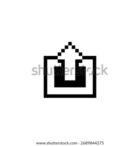 Black and white 8-bit pixel arrow icon pointing upward, symbolizing upload or launch action. Suitable for game menus, icons, or digital UI kits.