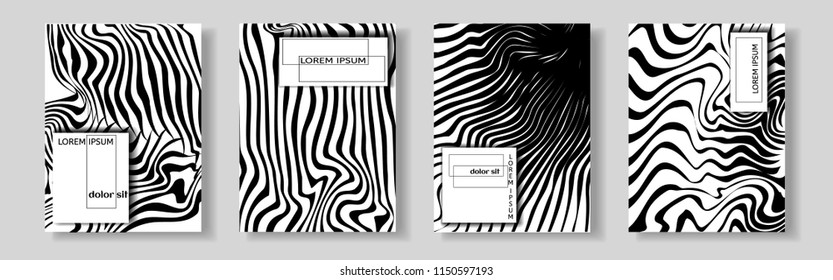 Black and white A4 cover set of abstract lines, vector