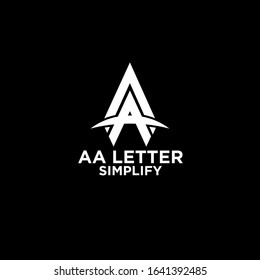 black white AA simple modern letter logo design with black background