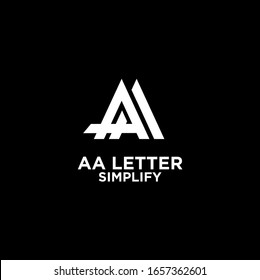 black white AA simple modern letter logo design with black background